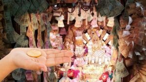 Gold and silver coins are offered as prasad in this temple in India: The temple is open for five days only.